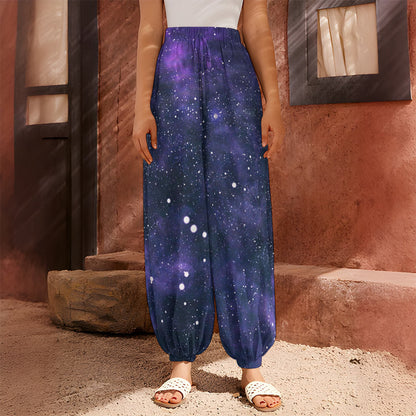 Dark Purple Galaxy Outer Space Print Harem Pants