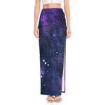 Dark Purple Galaxy Outer Space Print High Slit Maxi Skirt