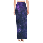 Dark Purple Galaxy Outer Space Print High Slit Maxi Skirt