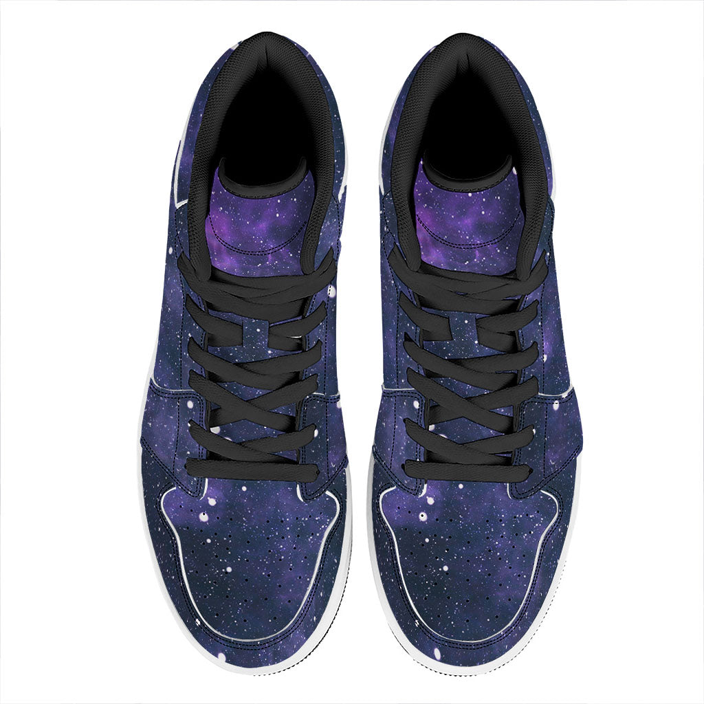 Dark Purple Galaxy Outer Space Print High Top Leather Sneakers