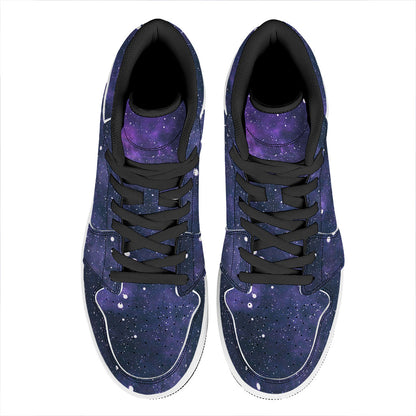 Dark Purple Galaxy Outer Space Print High Top Leather Sneakers