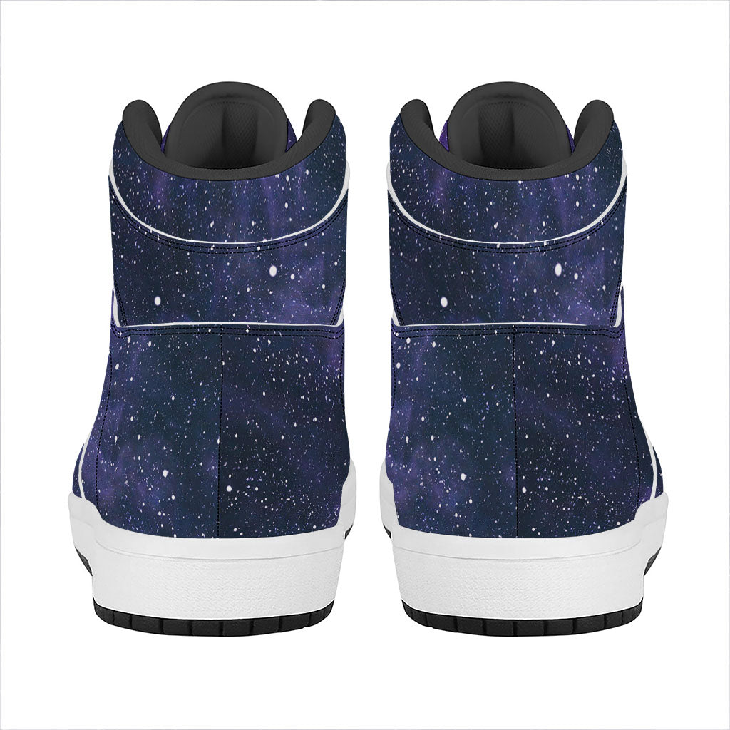 Dark Purple Galaxy Outer Space Print High Top Leather Sneakers