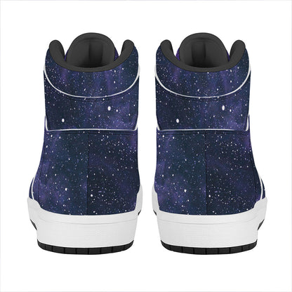 Dark Purple Galaxy Outer Space Print High Top Leather Sneakers