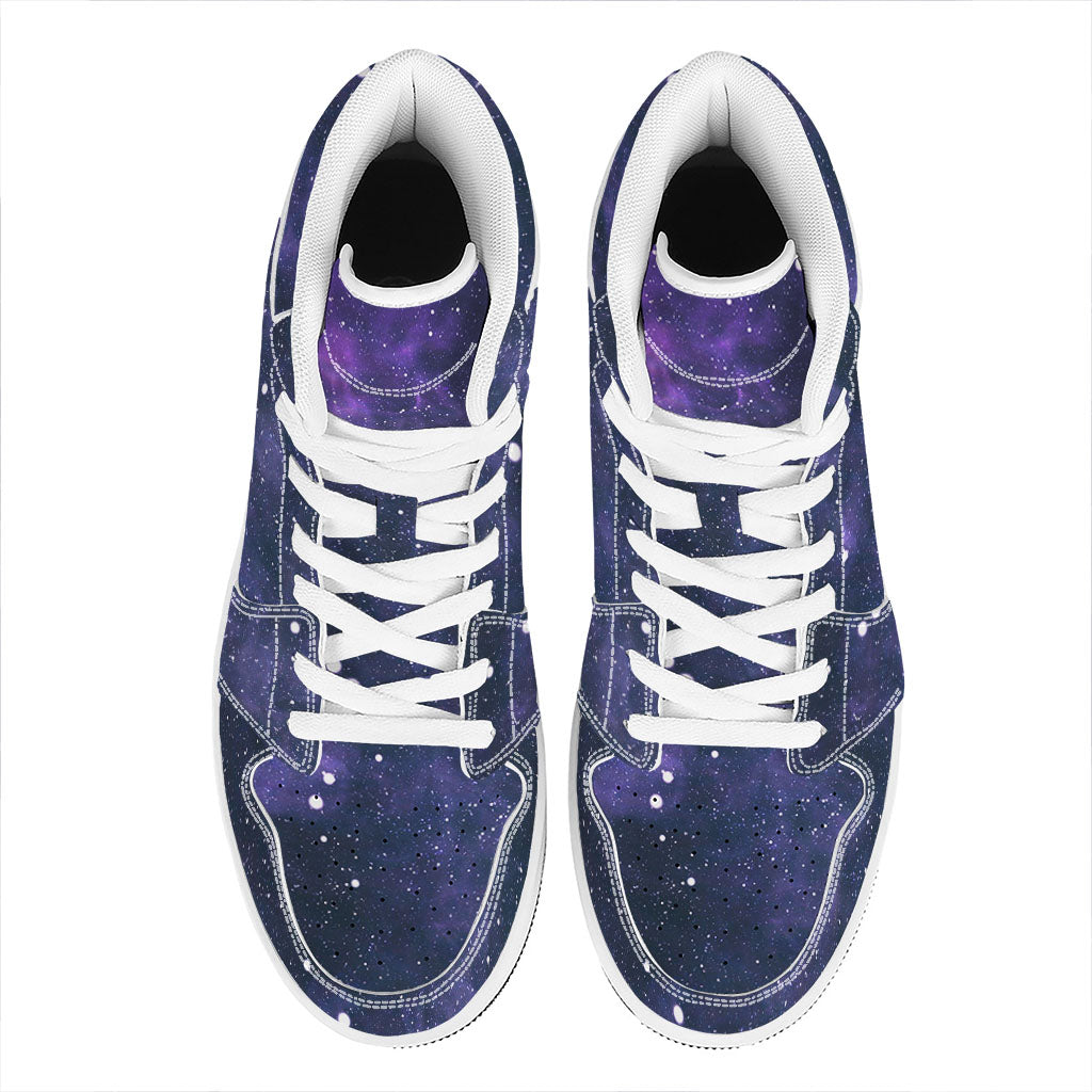 Dark Purple Galaxy Outer Space Print High Top Leather Sneakers