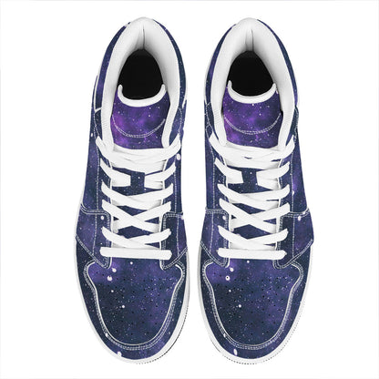Dark Purple Galaxy Outer Space Print High Top Leather Sneakers