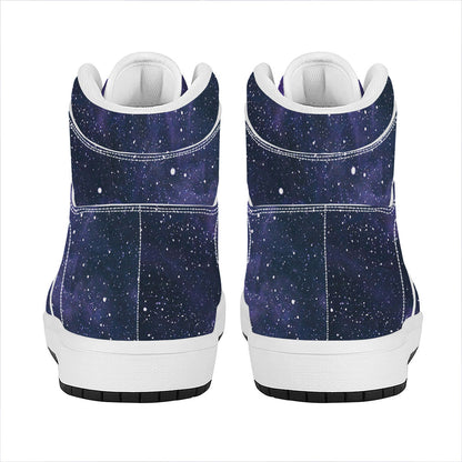 Dark Purple Galaxy Outer Space Print High Top Leather Sneakers