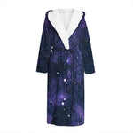 Dark Purple Galaxy Outer Space Print Hooded Bathrobe
