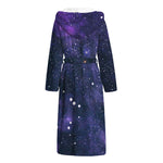 Dark Purple Galaxy Outer Space Print Hooded Bathrobe