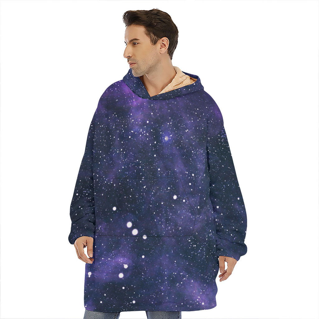 Dark Purple Galaxy Outer Space Print Hoodie Blanket
