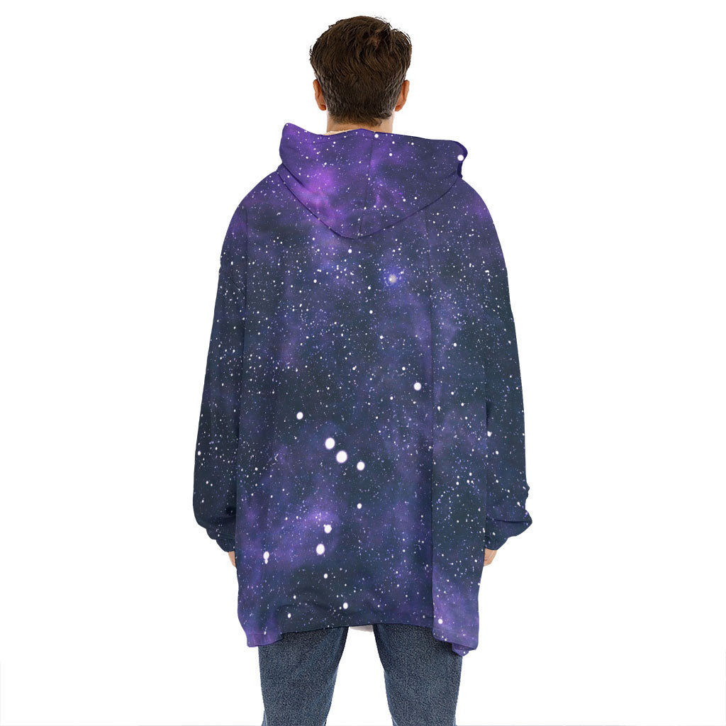 Dark Purple Galaxy Outer Space Print Hoodie Blanket