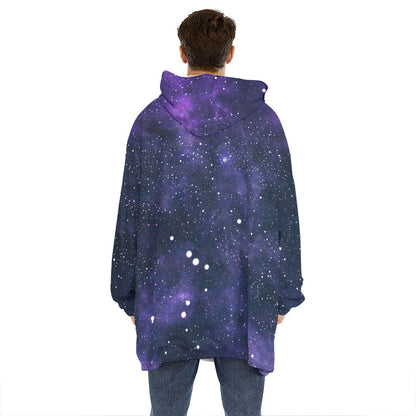 Dark Purple Galaxy Outer Space Print Hoodie Blanket