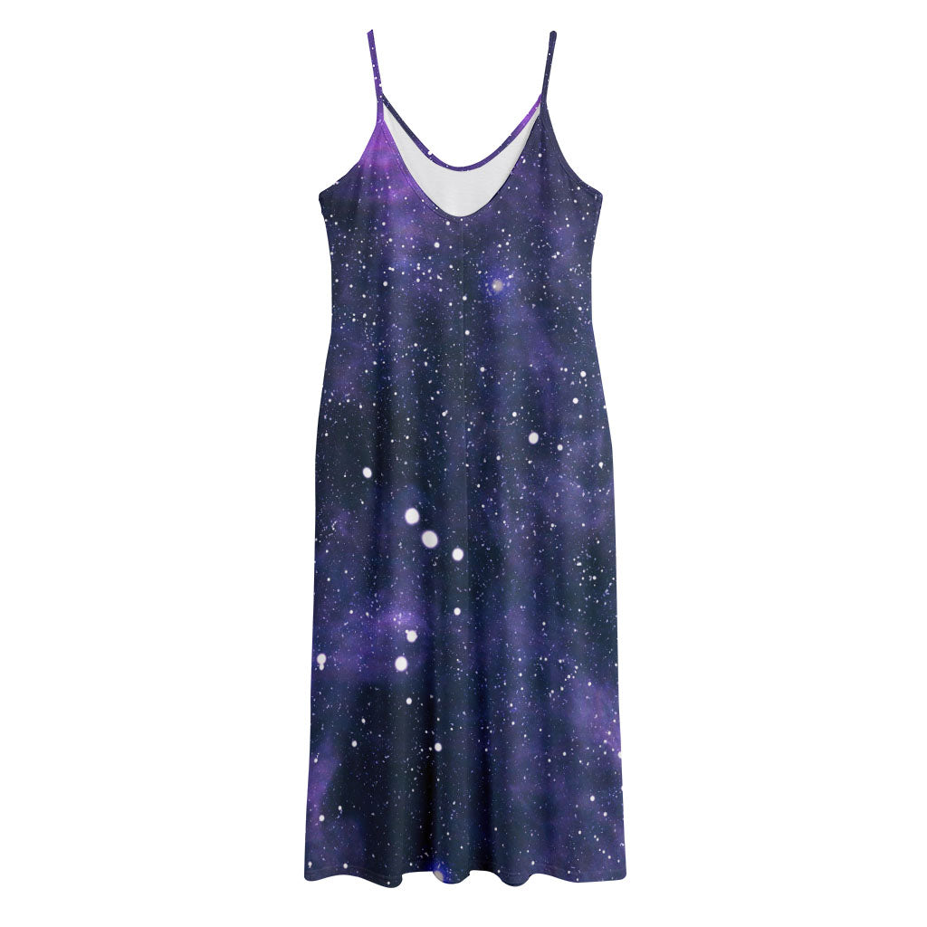 Dark Purple Galaxy Outer Space Print Jersey Midi Cami Dress