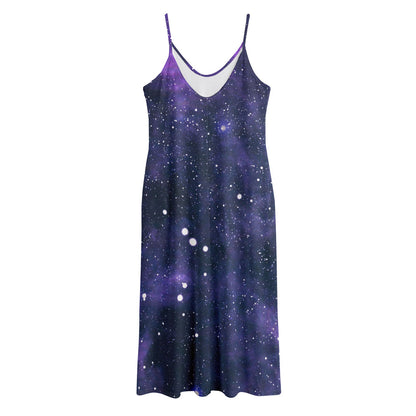 Dark Purple Galaxy Outer Space Print Jersey Midi Cami Dress