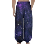 Dark Purple Galaxy Outer Space Print Lantern Pants