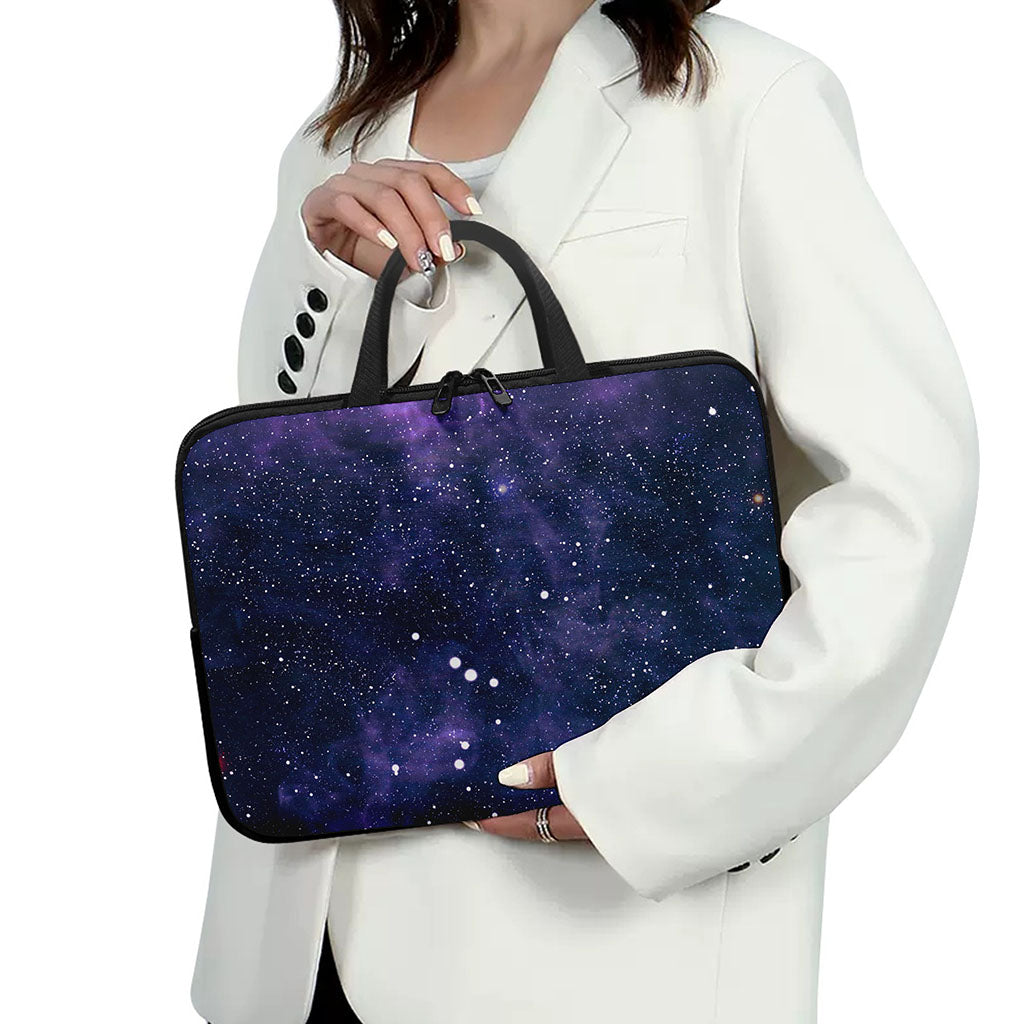 Dark Purple Galaxy Outer Space Print Laptop Sleeve With Handle