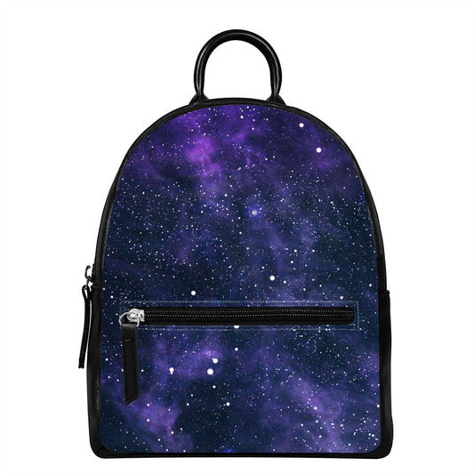 Dark Purple Galaxy Outer Space Print Leather Backpack