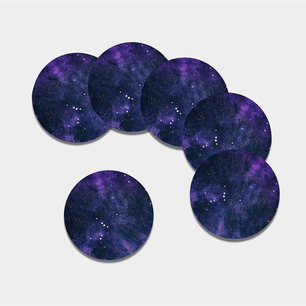 Dark Purple Galaxy Outer Space Print Leather Coaster Set