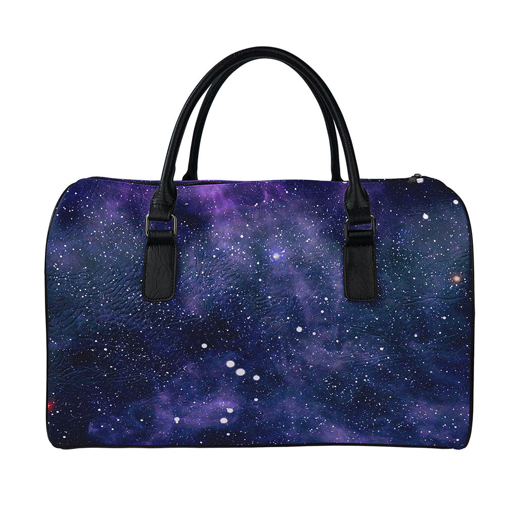 Dark Purple Galaxy Outer Space Print Leather Duffle Bag
