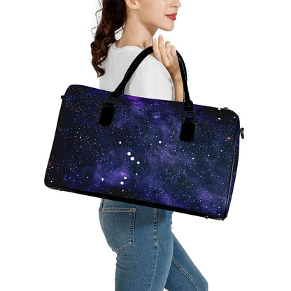 Dark Purple Galaxy Outer Space Print Leather Duffle Bag