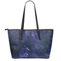 Dark Purple Galaxy Outer Space Print Leather Tote Bag With Zipper