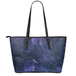 Dark Purple Galaxy Outer Space Print Leather Tote Bag