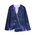 Dark Purple Galaxy Outer Space Print Long Sleeve Short Coat