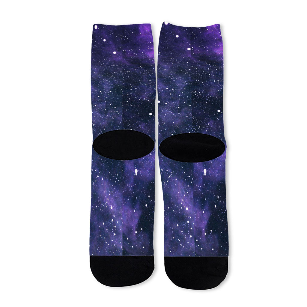 Dark Purple Galaxy Outer Space Print Long Socks