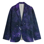 Dark Purple Galaxy Outer Space Print Men's Cotton Blazer