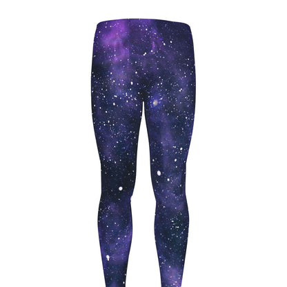 Dark Purple Galaxy Outer Space Print Men's leggings