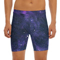 Dark Purple Galaxy Outer Space Print Men's Long Boxer Briefs