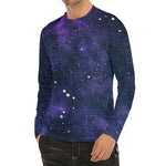 Dark Purple Galaxy Outer Space Print Men's Long Sleeve Rash Guard