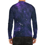 Dark Purple Galaxy Outer Space Print Men's Long Sleeve Rash Guard