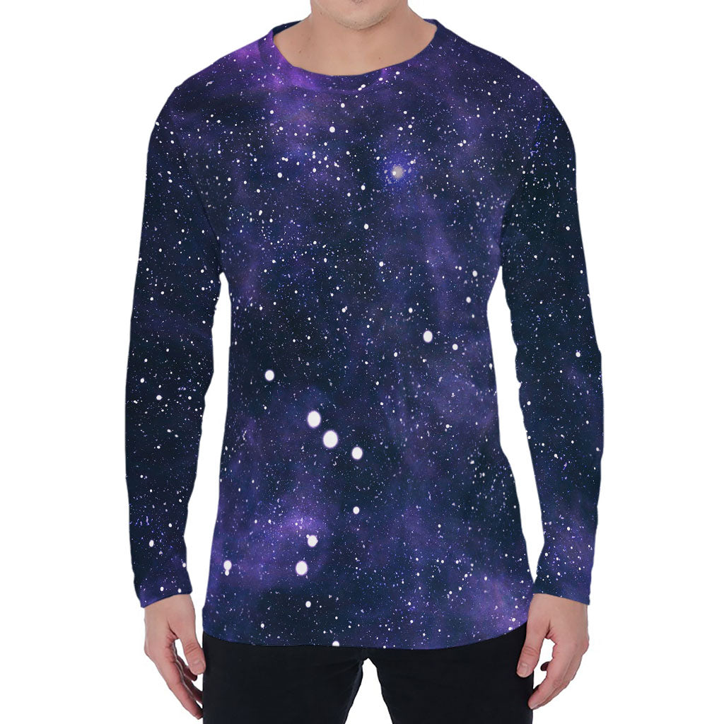 Dark Purple Galaxy Outer Space Print Men's Long Sleeve T-Shirt