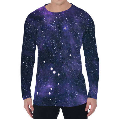 Dark Purple Galaxy Outer Space Print Men's Long Sleeve T-Shirt