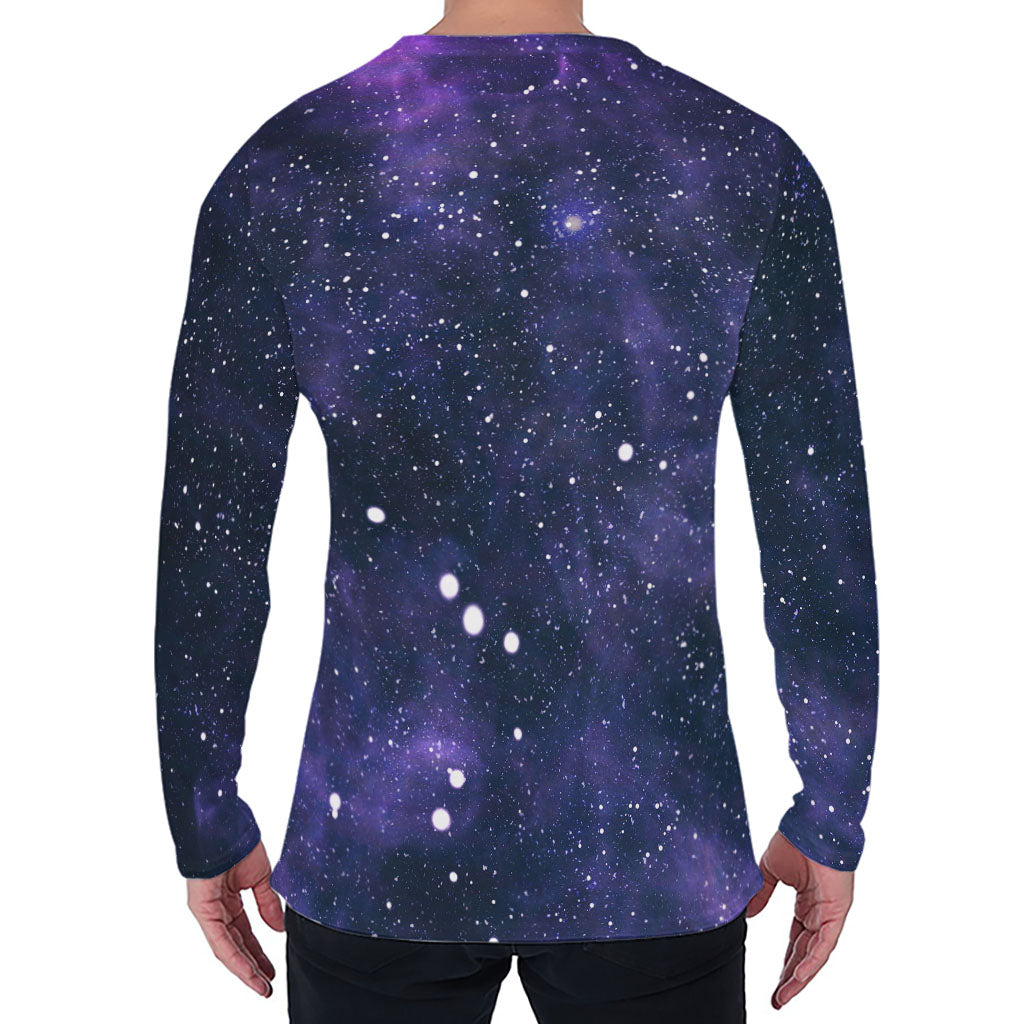 Dark Purple Galaxy Outer Space Print Men's Long Sleeve T-Shirt