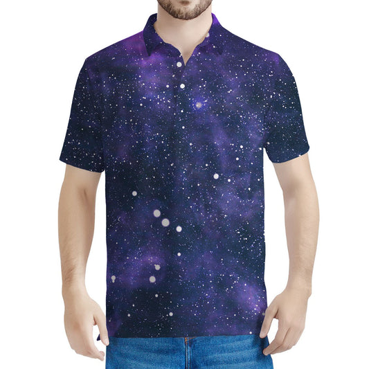 Dark Purple Galaxy Outer Space Print Men's Polo Shirt