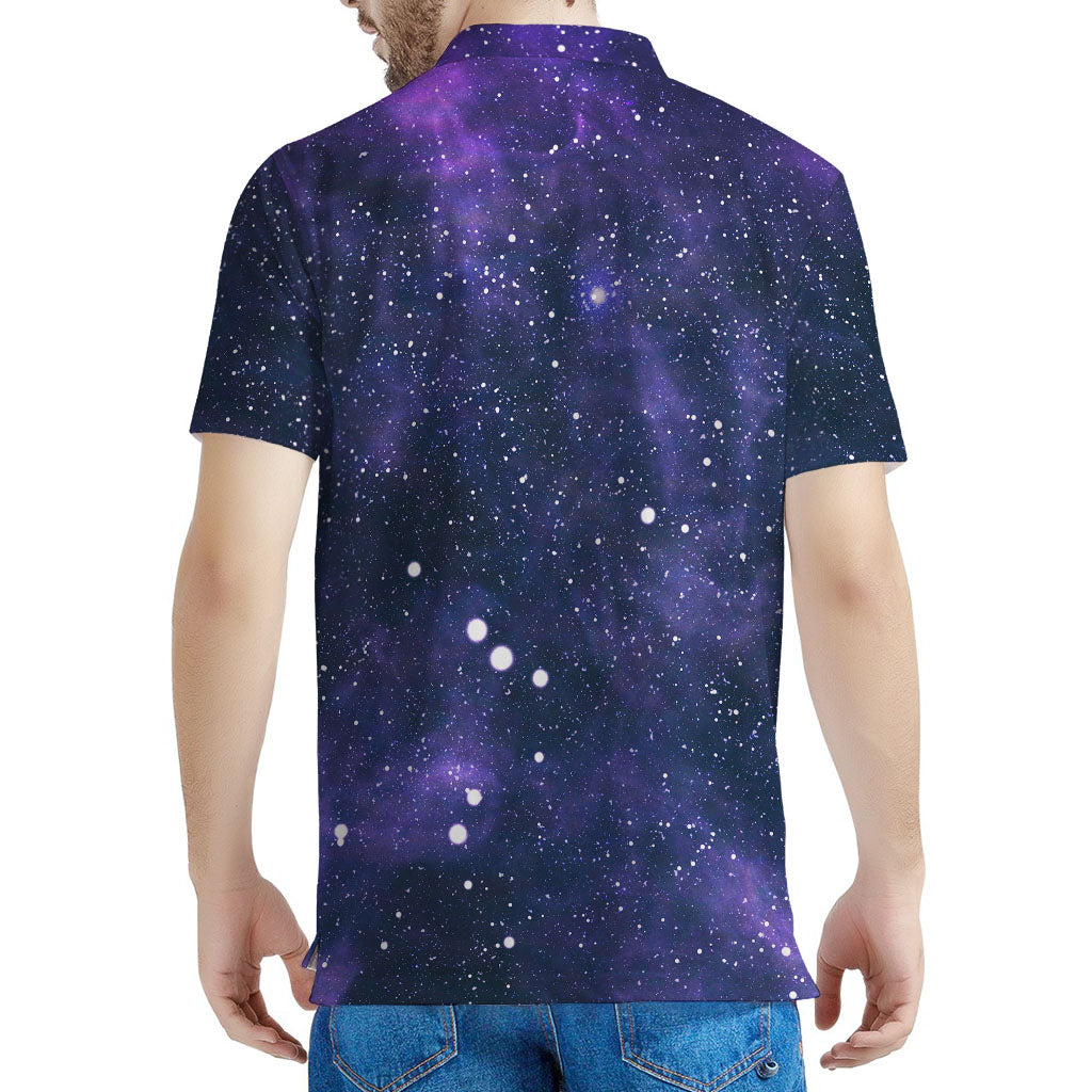 Dark Purple Galaxy Outer Space Print Men's Polo Shirt