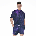 Dark Purple Galaxy Outer Space Print Men's Rompers
