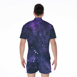 Dark Purple Galaxy Outer Space Print Men's Rompers