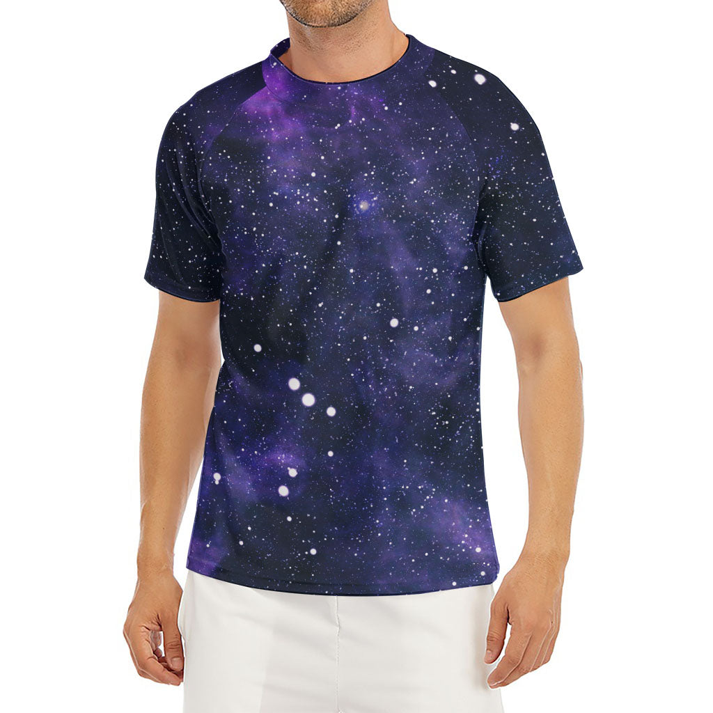 Dark Purple Galaxy Outer Space Print Men's Short Sleeve Rash Guard