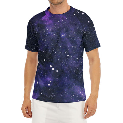 Dark Purple Galaxy Outer Space Print Men's Short Sleeve Rash Guard