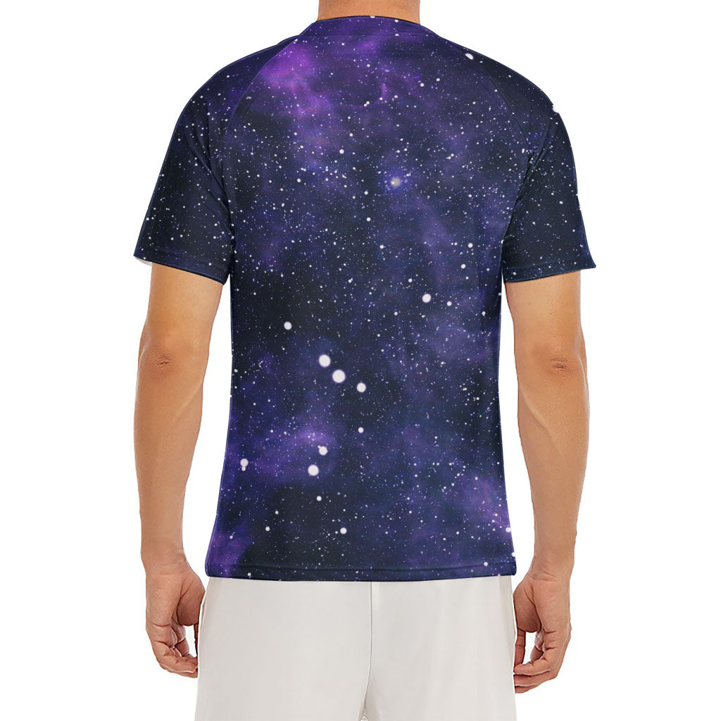 Dark Purple Galaxy Outer Space Print Men's Short Sleeve Rash Guard