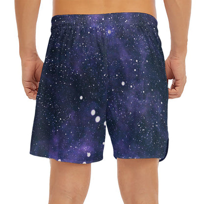 Dark Purple Galaxy Outer Space Print Men's Split Running Shorts