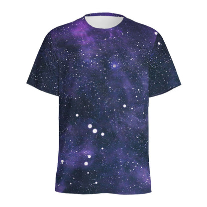 Dark Purple Galaxy Outer Space Print Men's Sports T-Shirt