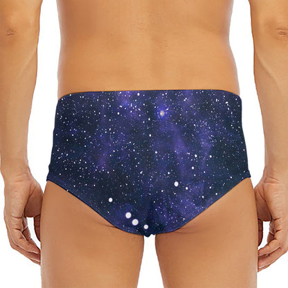 Dark Purple Galaxy Outer Space Print Men's Triangle Swim Briefs