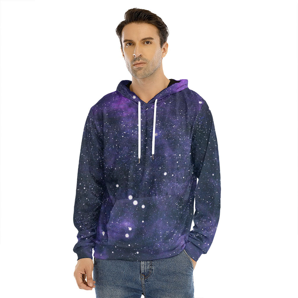 Dark Purple Galaxy Outer Space Print Men's Velvet Pullover Hoodie
