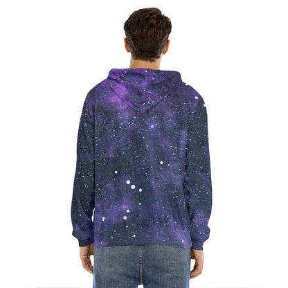 Dark Purple Galaxy Outer Space Print Men's Velvet Pullover Hoodie