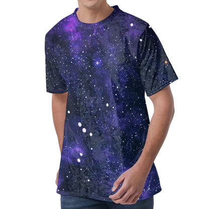 Dark Purple Galaxy Outer Space Print Men's Velvet T-Shirt