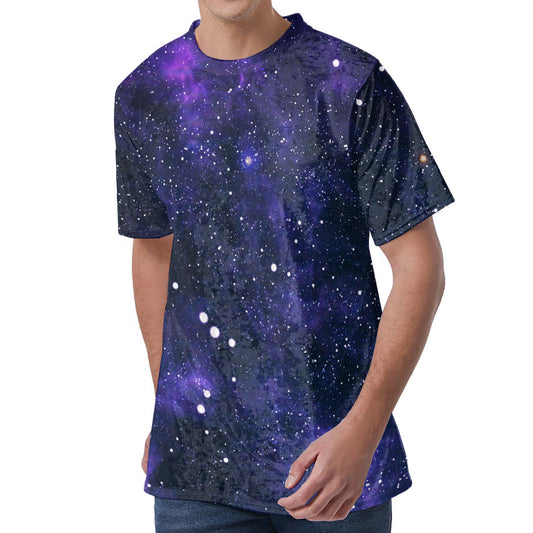 Dark Purple Galaxy Outer Space Print Men's Velvet T-Shirt
