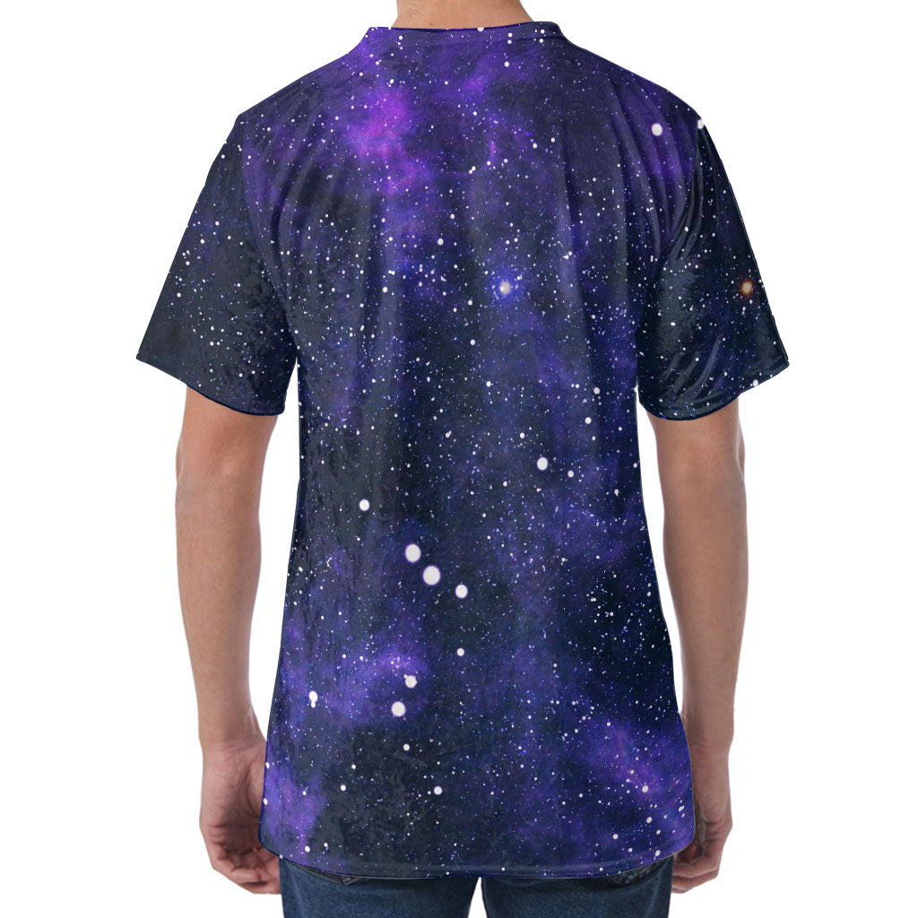 Dark Purple Galaxy Outer Space Print Men's Velvet T-Shirt